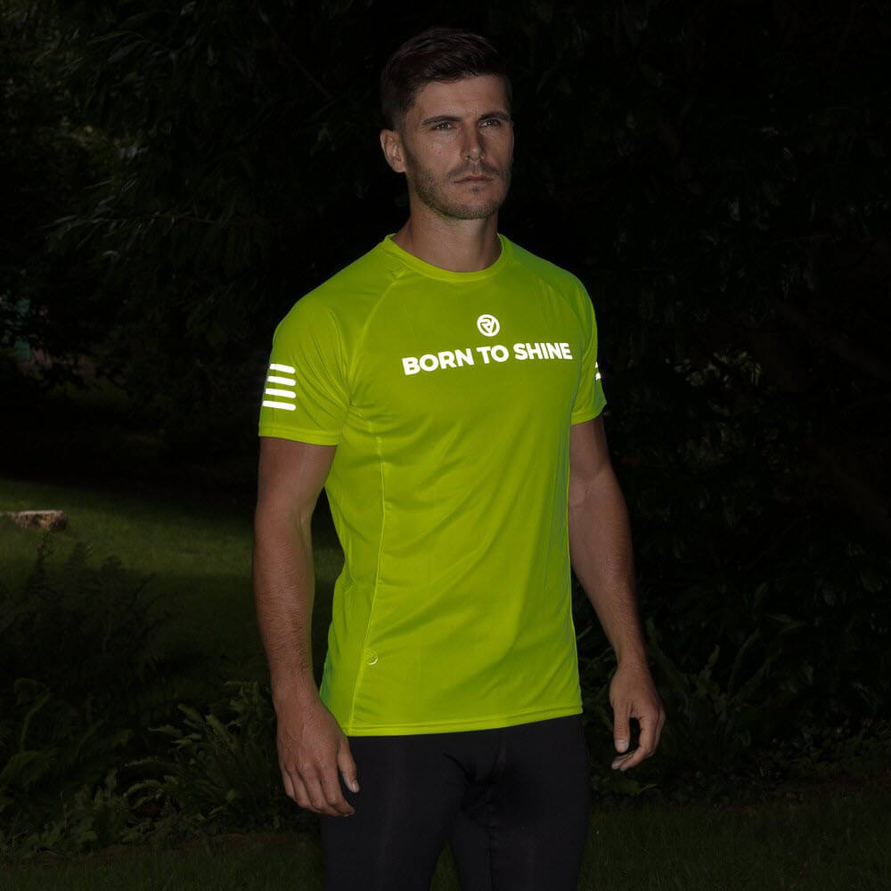 Proviz born to shine fluro yellow and reflective short sleeve running top moisture wicking