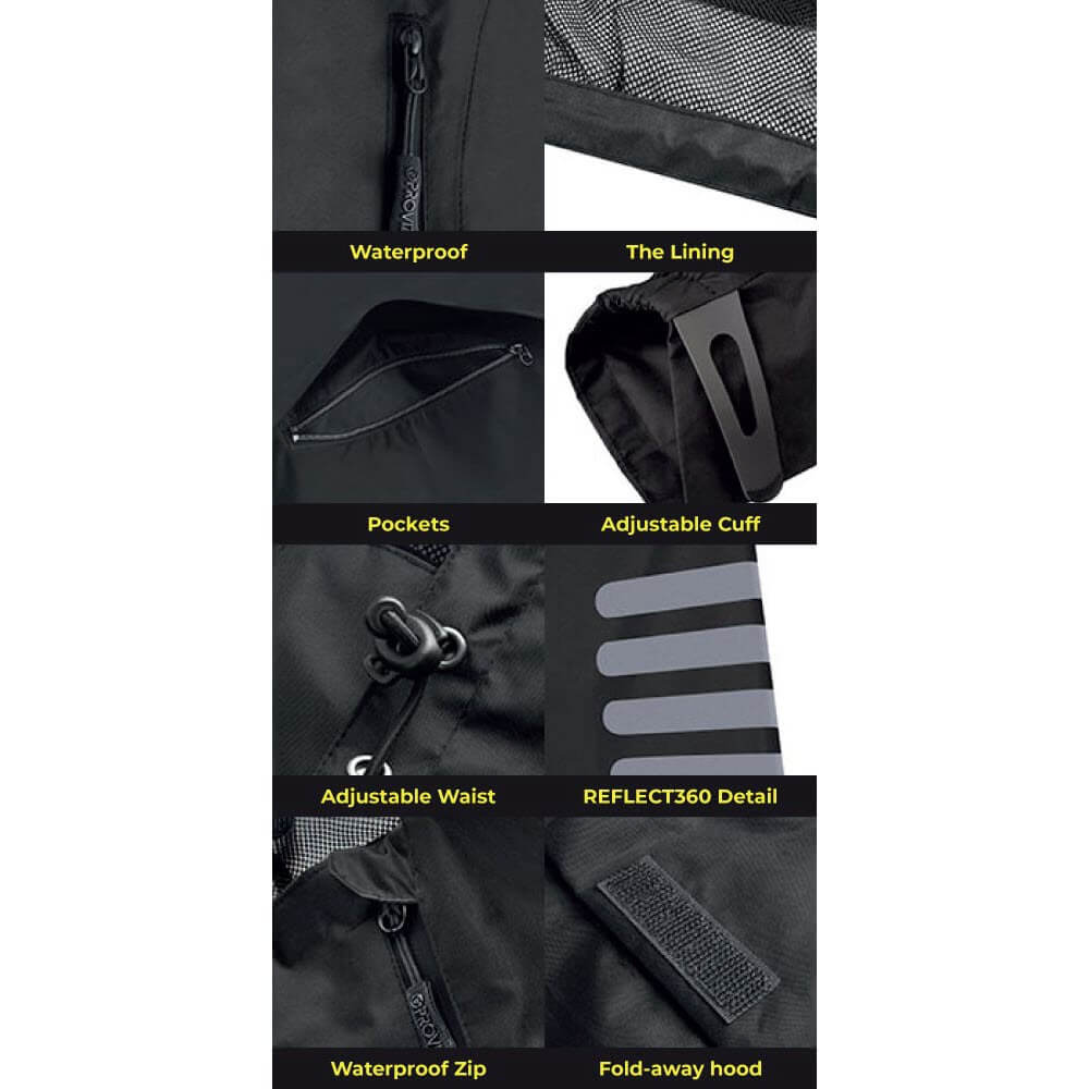 Proviz classic waterproof jacket black with reflective details zipper pockets