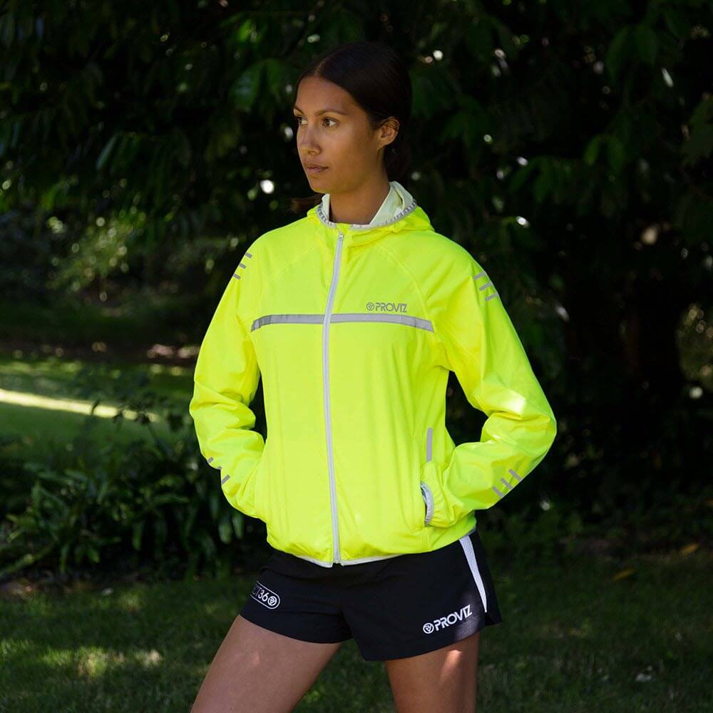 Proviz classic womens waterproof reflective and high visibility running jacket. Seam-sealed and breathability