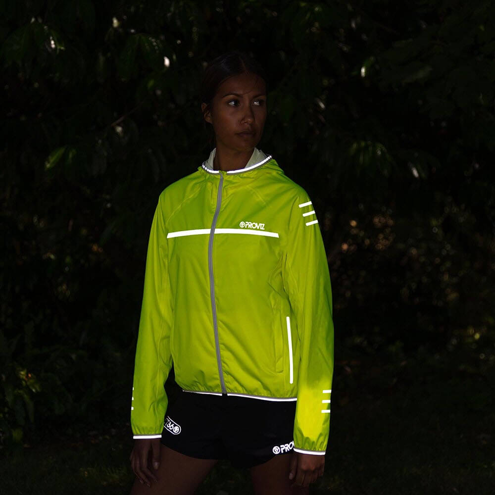 Proviz classic womens waterproof reflective and high visibility running jacket. Seam-sealed and breathability