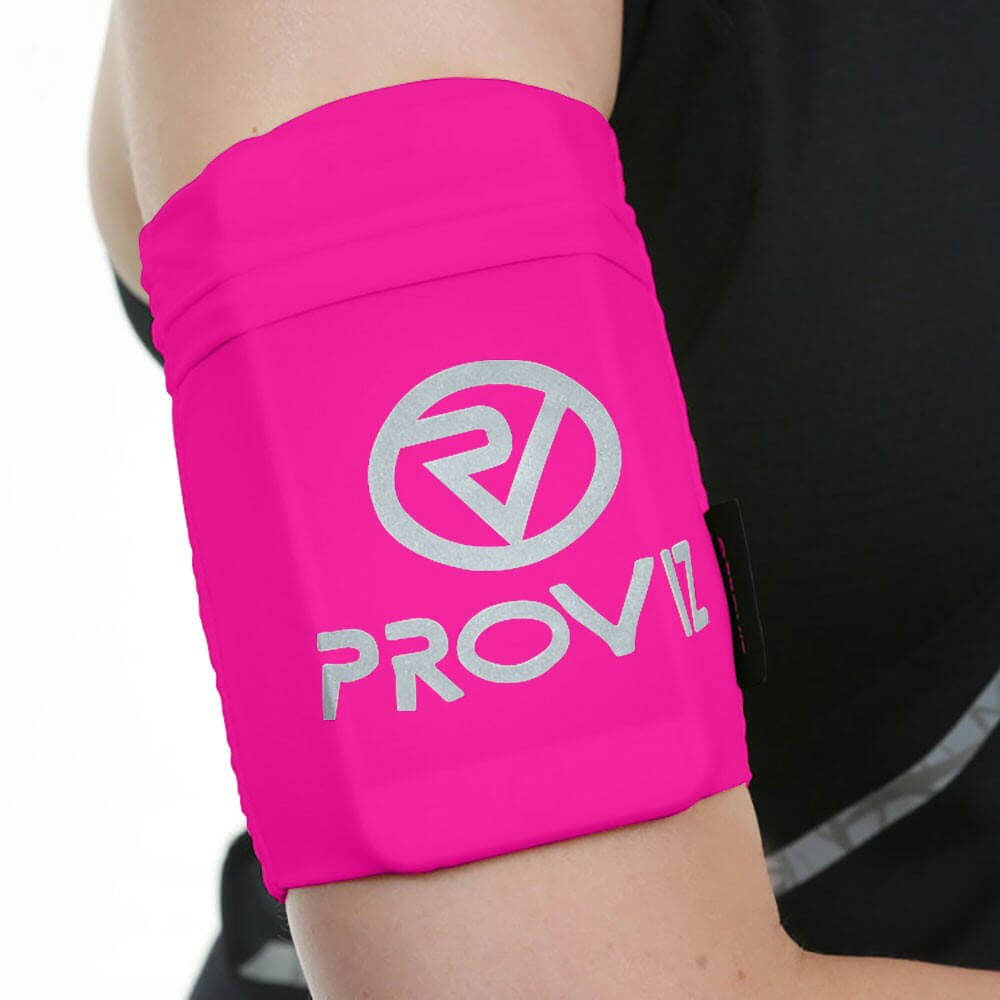 Proviz Fumble reflecitve phone arm pocket storage with reflective details. For running, walking and exercising.