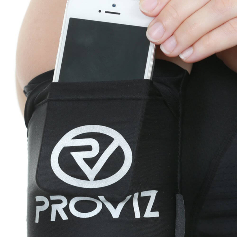 Proviz Fumble reflecitve phone arm pocket storage with reflective details. For running, walking and exercising.