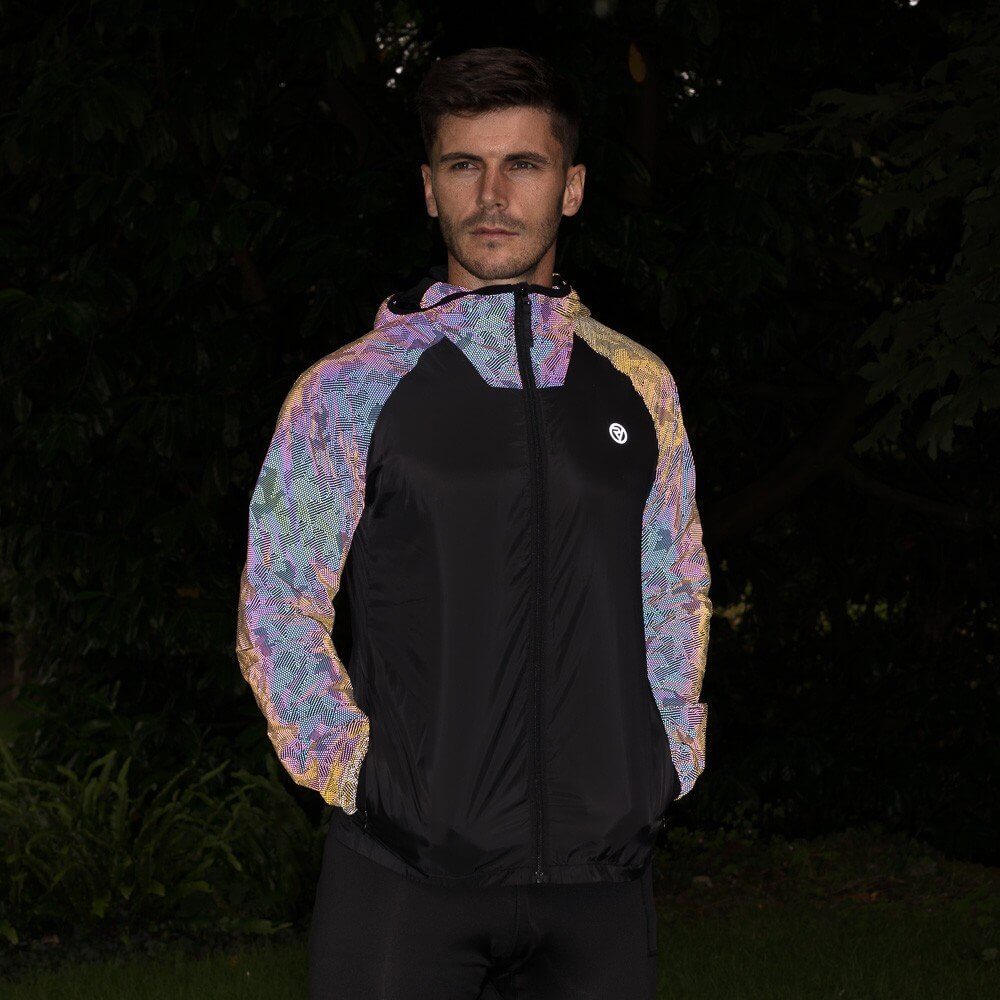 mens water resistant, windproof and breathable reflective running jacket