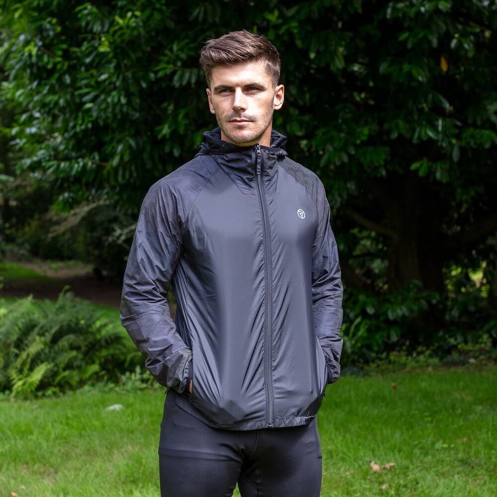 mens water resistant, windproof and breathable reflective running jacket