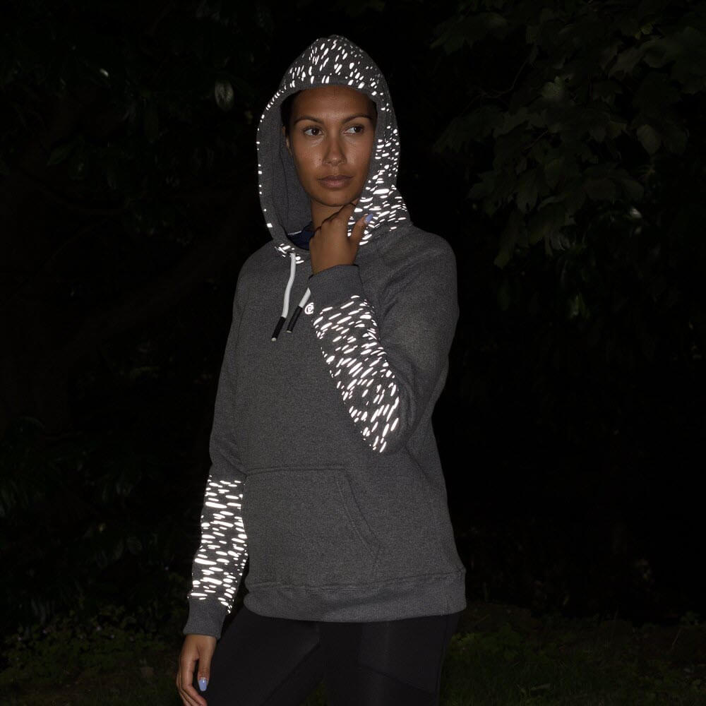 Proviz REFLECT360 womens hoodie with reflective pattern on hood and sleeves. Super soft with large central pocket