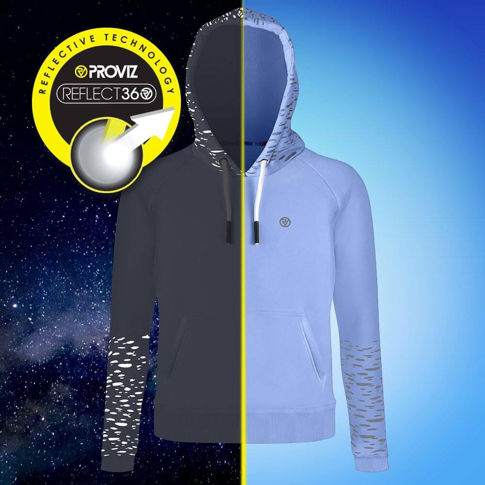 Proviz REFLECT360 womens hoodie with reflective pattern on hood and sleeves. Super soft with large central pocket