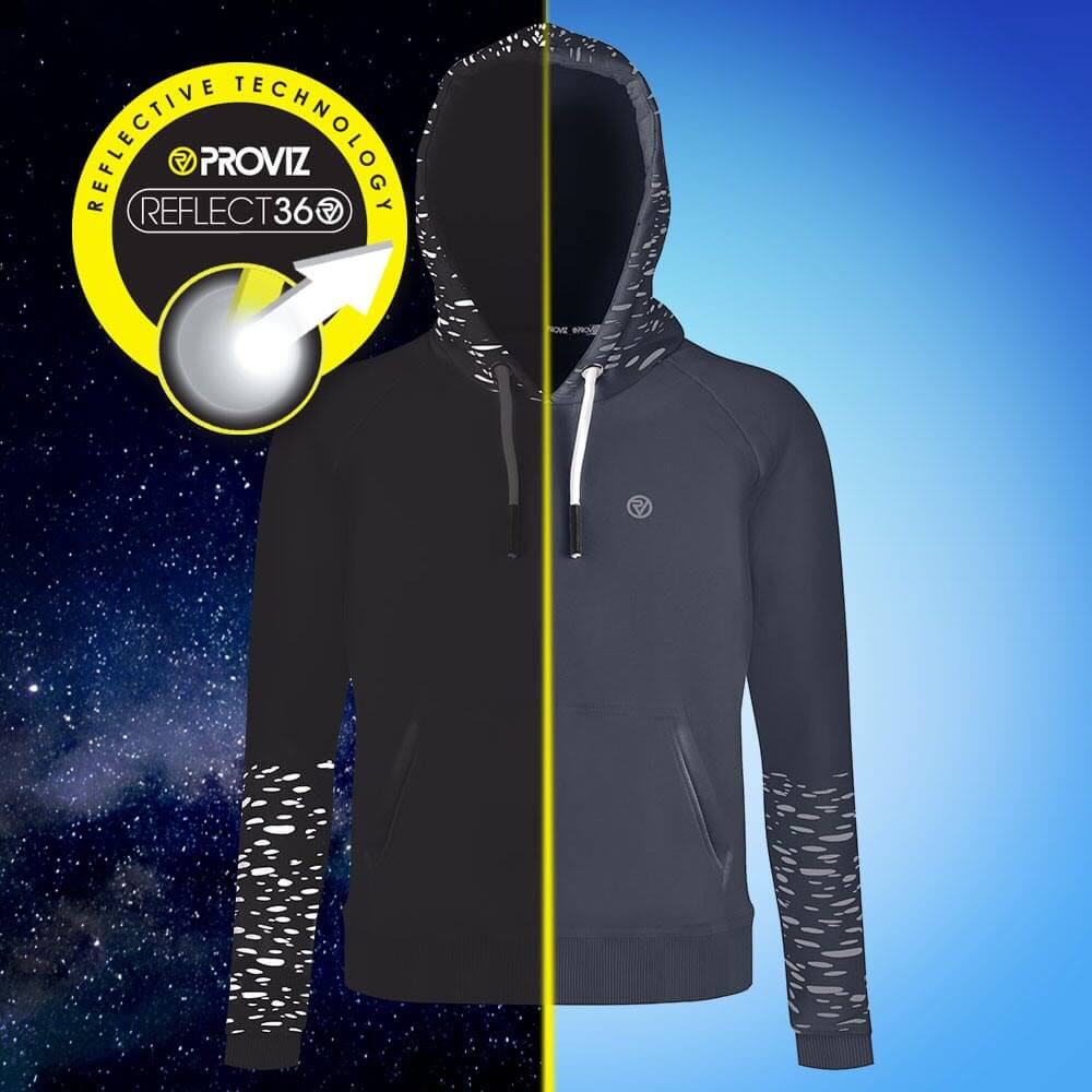 Proviz REFLECT360 womens hoodie with reflective pattern on hood and sleeves. Super soft with large central pocket