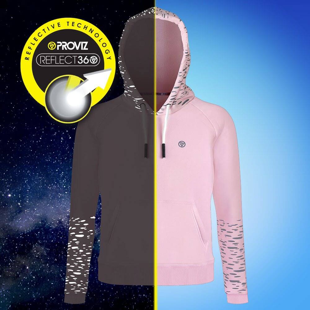 Proviz REFLECT360 womens hoodie with reflective pattern on hood and sleeves. Super soft with large central pocket