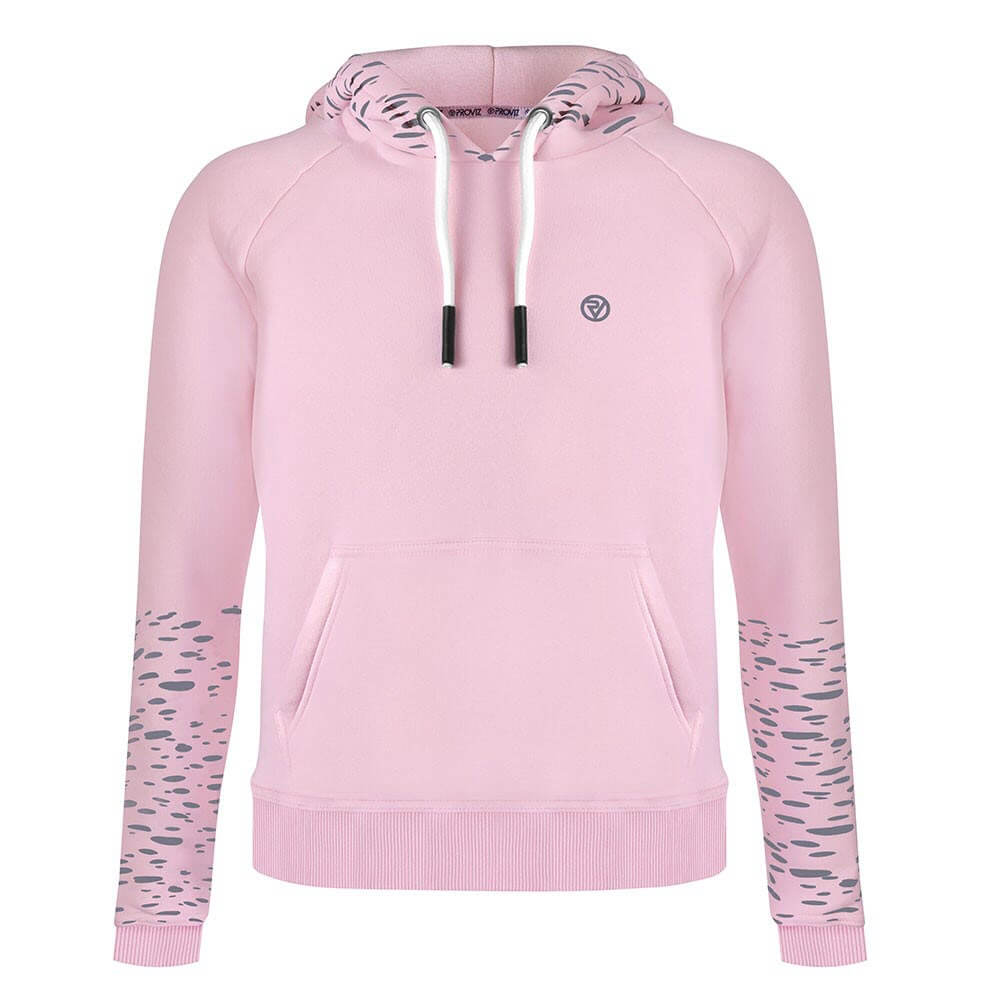Proviz REFLECT360 womens hoodie with reflective pattern on hood and sleeves. Super soft with large central pocket