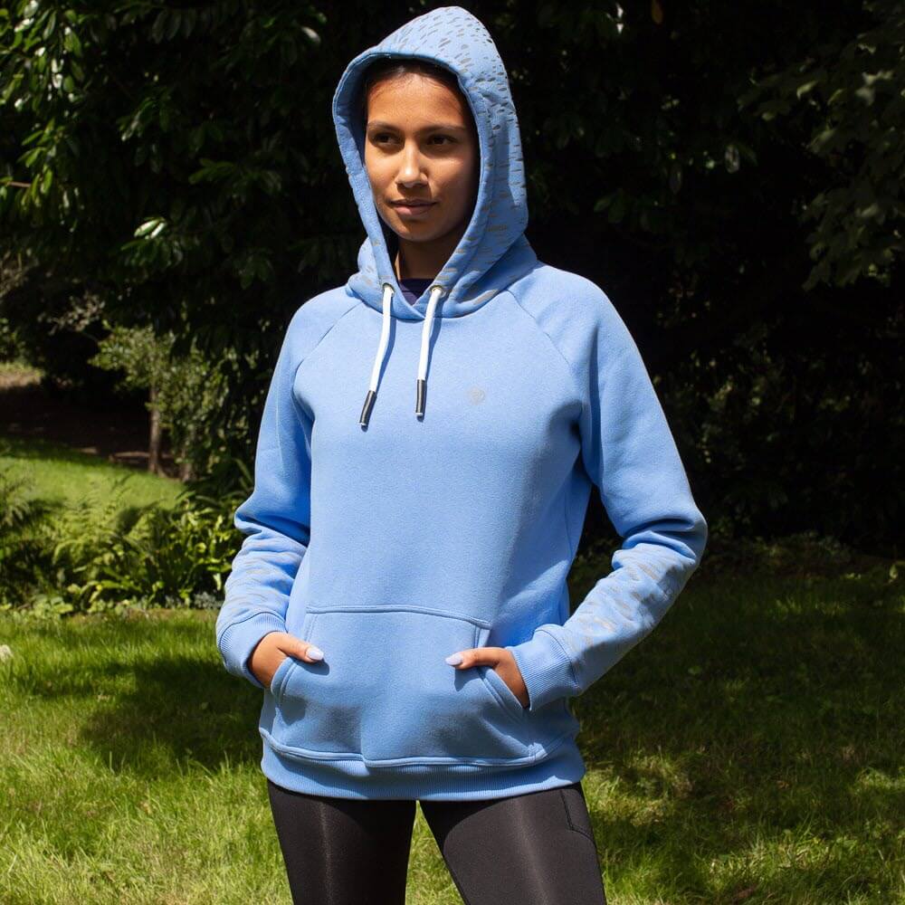 Proviz REFLECT360 womens hoodie with reflective pattern on hood and sleeves. Super soft with large central pocket