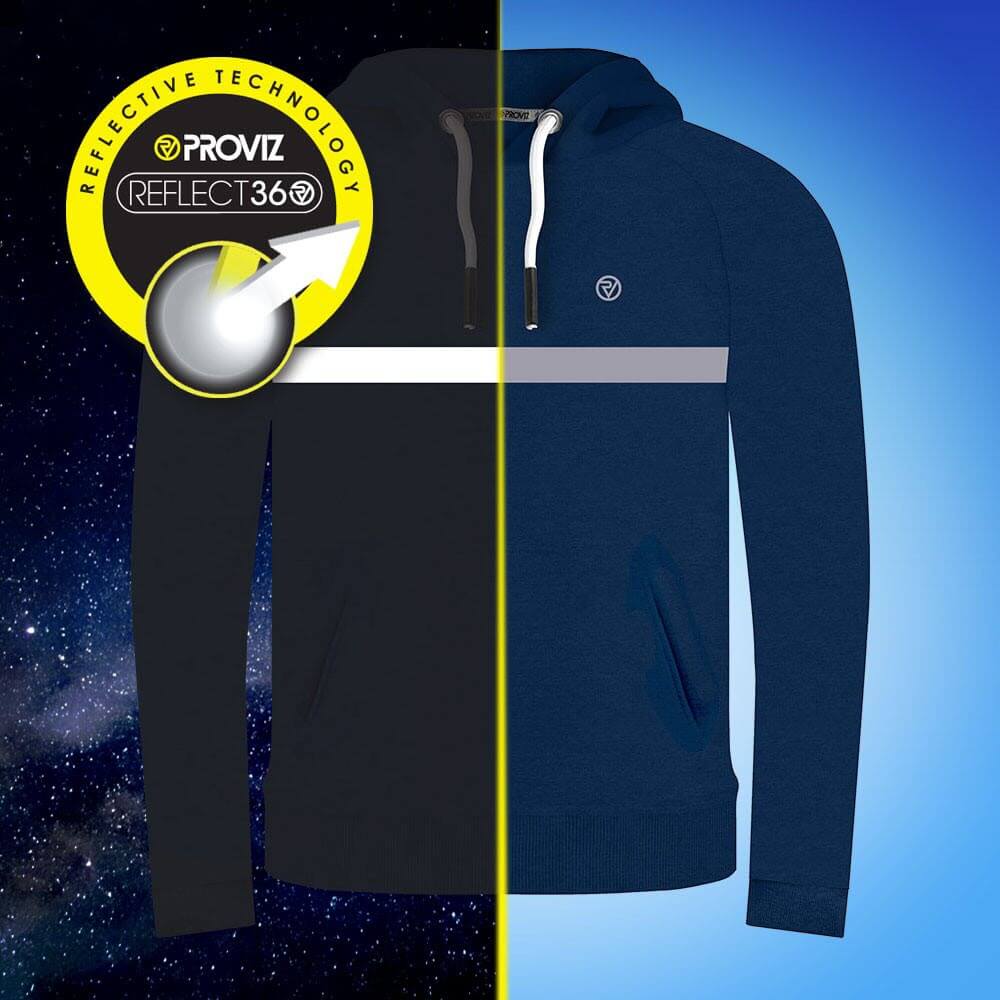 Mens Proviz REFLECT360 hoodie with reflective details. Super soft and breathable with drawstring hood