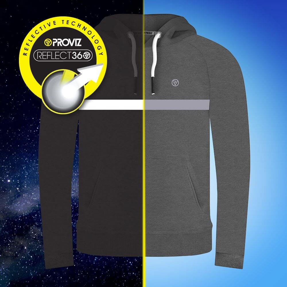 Mens Proviz REFLECT360 hoodie with reflective details. Super soft and breathable with drawstring hood
