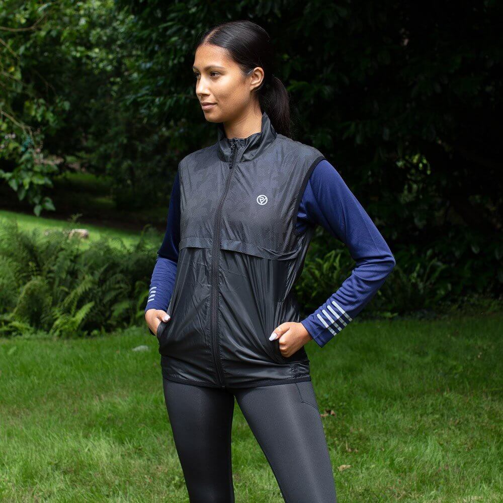 Womens rainbow reflective windproof, water resistant breathable run gilet