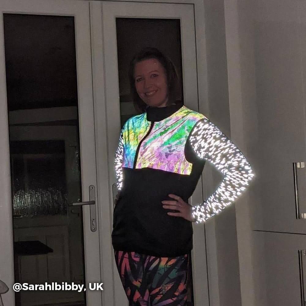 Womens rainbow reflective windproof, water resistant breathable run gilet