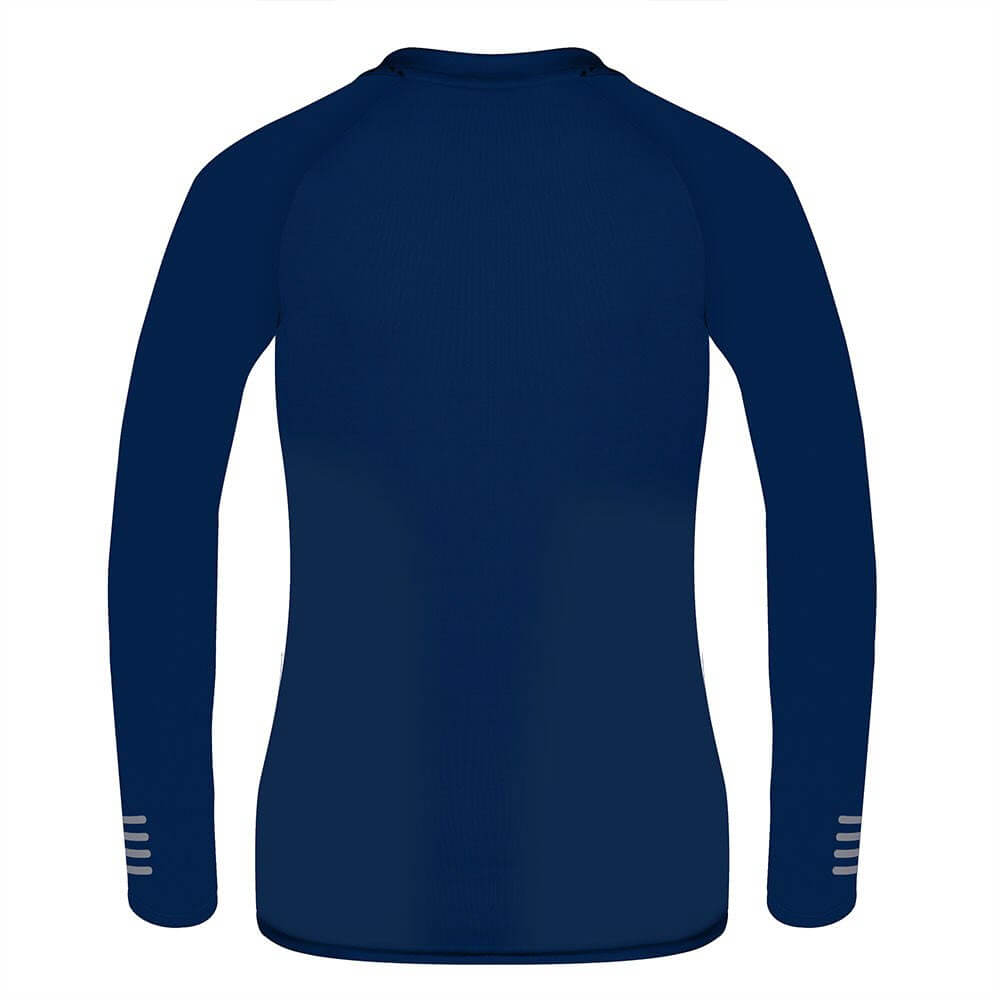 Proviz Womens Long Sleeve Running Top - Defy The Darkeness Dark blue with reflective details and comfort anti chafe collar