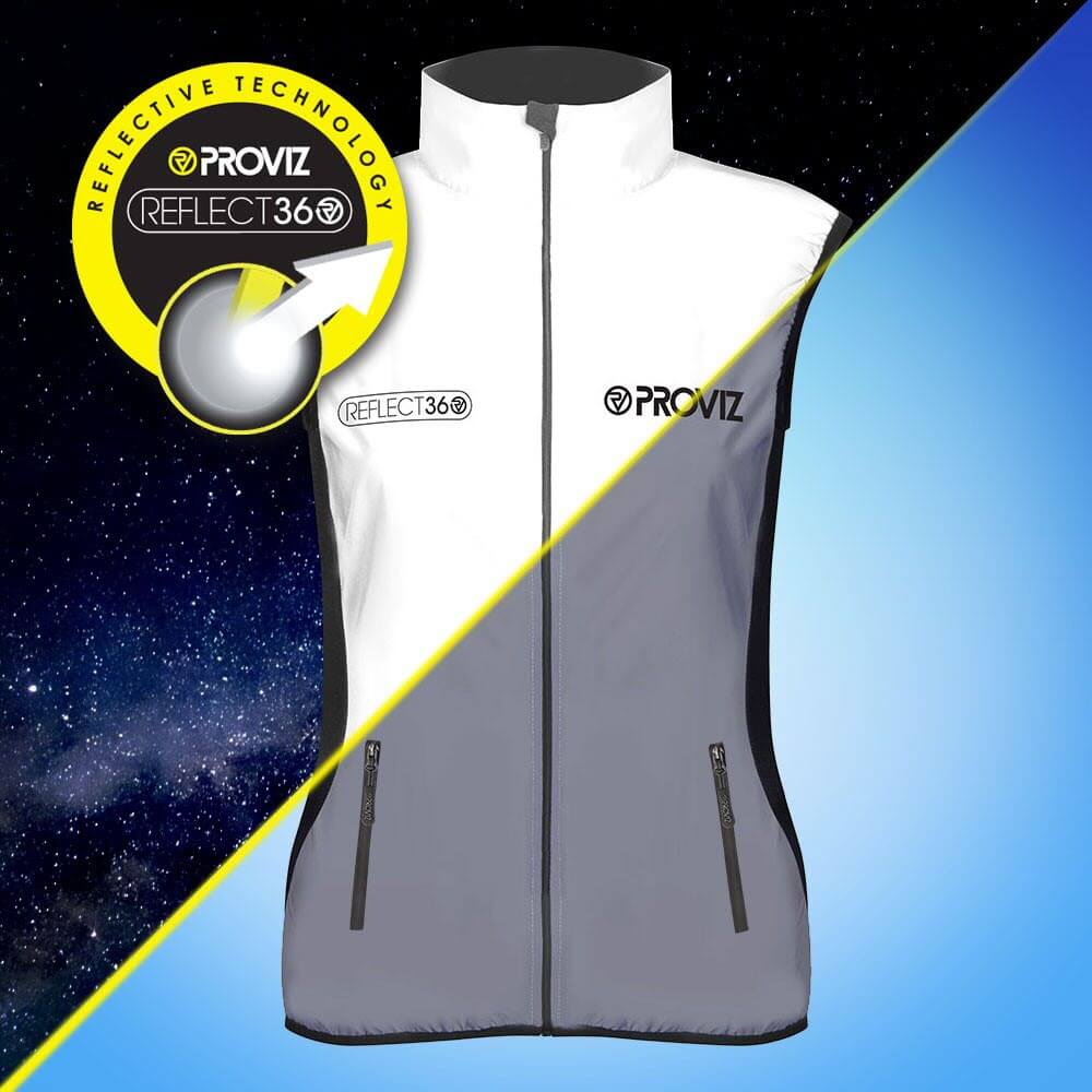 Proviz REFELCT360 reflective womens running gilet with mesh back fully reflective