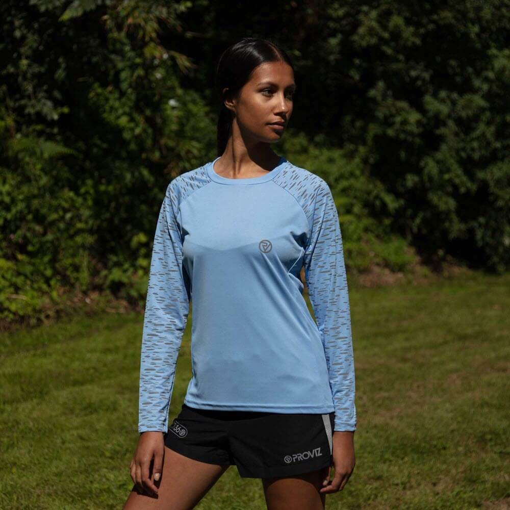 Proviz womens long sleeve reflective REFLECT360 running top with reflective details moisture wicking and breathable
