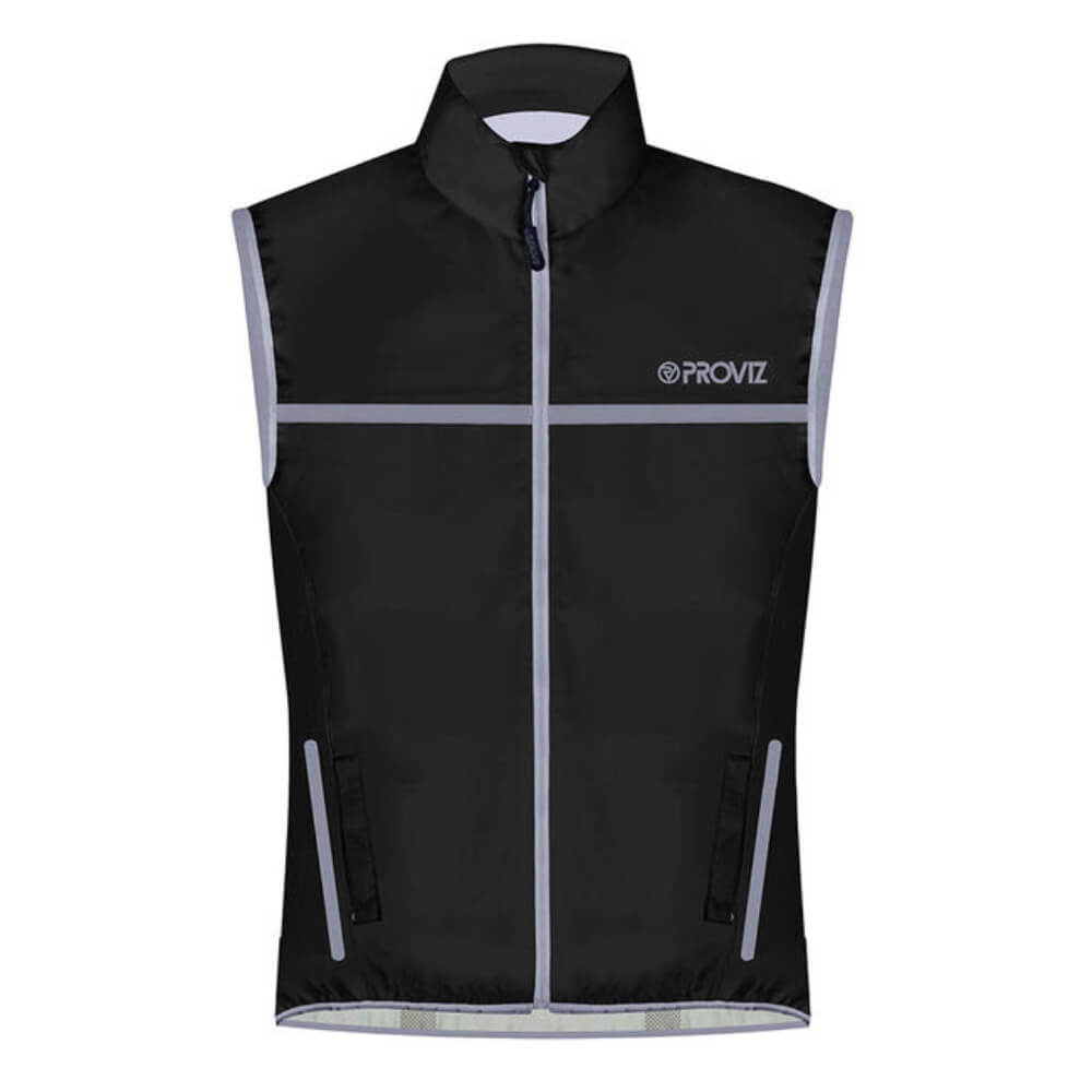 Proviz mens classic waterproof running gilet breathable seam sealed with reflective details in black front