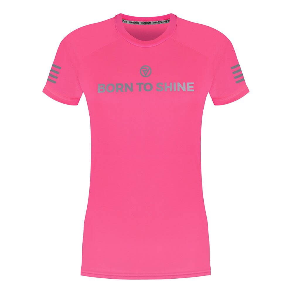 Proviz born to shine womens pink and reflective short sleeve running top breathable and sweat wicking