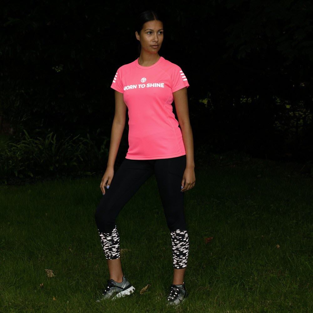 Proviz born to shine womens pink and reflective short sleeve running top breathable and sweat wicking