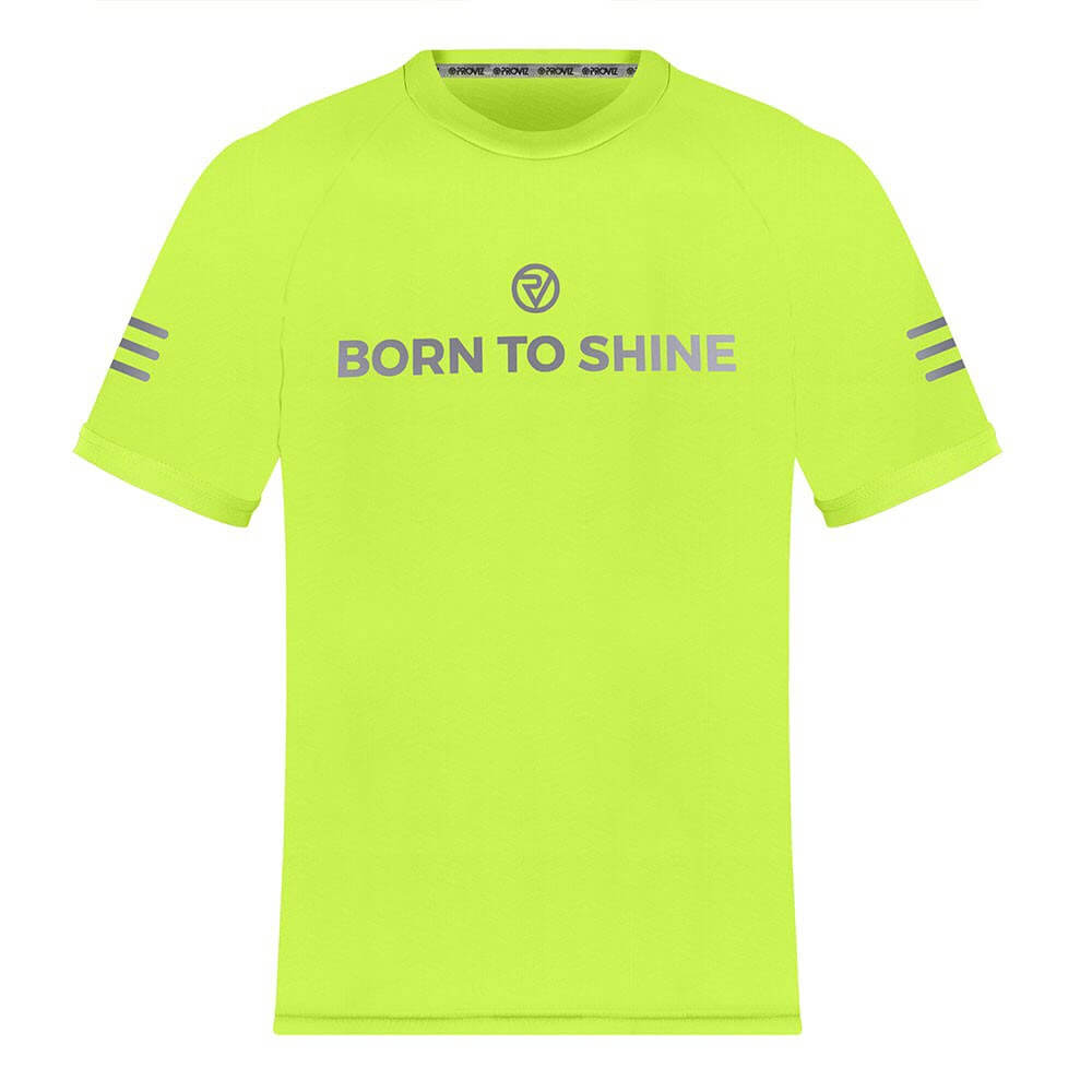 Proviz born to shine fluro yellow and reflective short sleeve running top moisture wicking