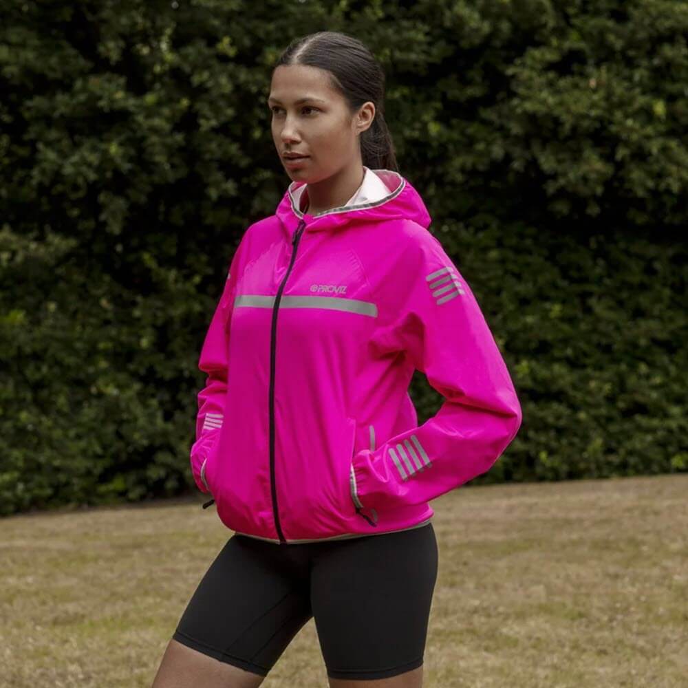 Proviz classic womens waterproof reflective and high visibility running jacket. Seam-sealed and breathability