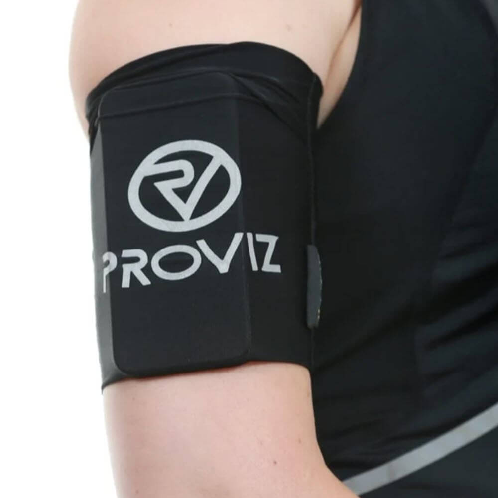 Proviz Fumble reflecitve phone arm pocket storage with reflective details. For running, walking and exercising.