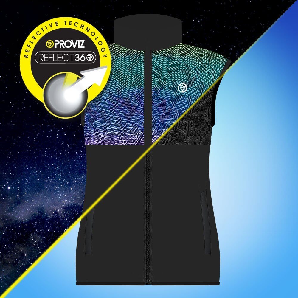 Womens rainbow reflective windproof, water resistant breathable run gilet