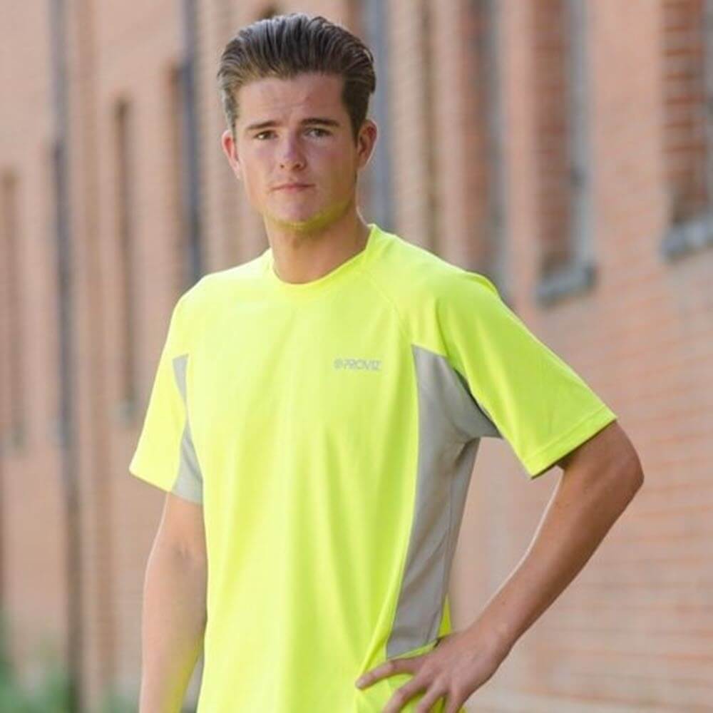 Mens Proviz classic hi visibility active running short sleeve moisture wicking breathable top