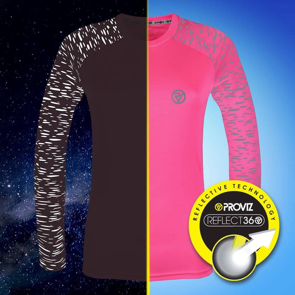 Proviz womens long sleeve reflective REFLECT360 running top with reflective details moisture wicking and breathable